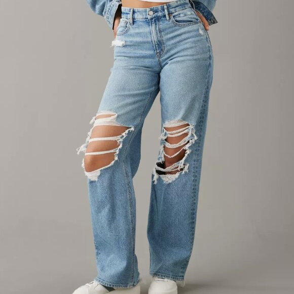 American Eagle Outfitters Denim - AE Stretch Curvy Super High-Waisted Baggy Straight Jean